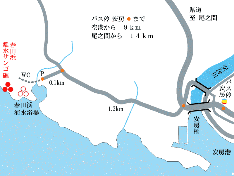 春田浜離水珊瑚礁周辺地図